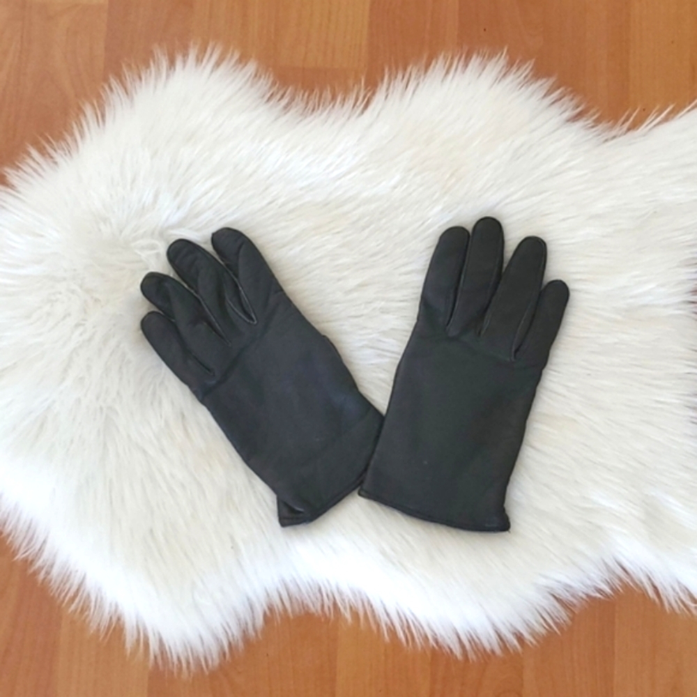 Womens black genuine leather gloves sz Large